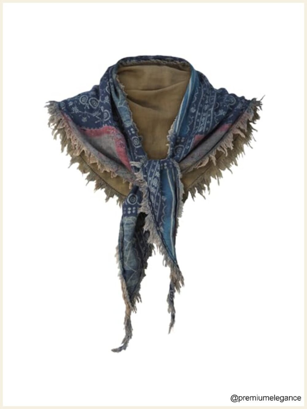 Women's Vintage Cotton Triangle Scarf Floral Print Raw Fringe Edge Cottagecore